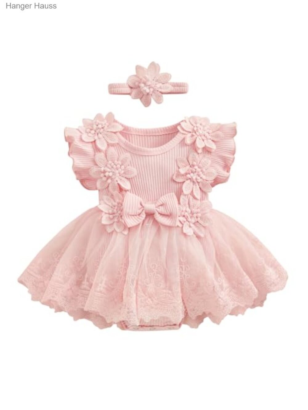 Newborn Baby Girl Romper Dress Short Sleeve Mesh Tutu with Headband